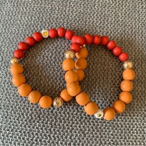 {Handmade} Red and Orange Beaded Bracelet Set